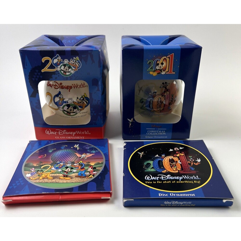 Disney Collectors 2000/2001 Christmas Disc Porcelain Ornaments & Glass Ball Orn.